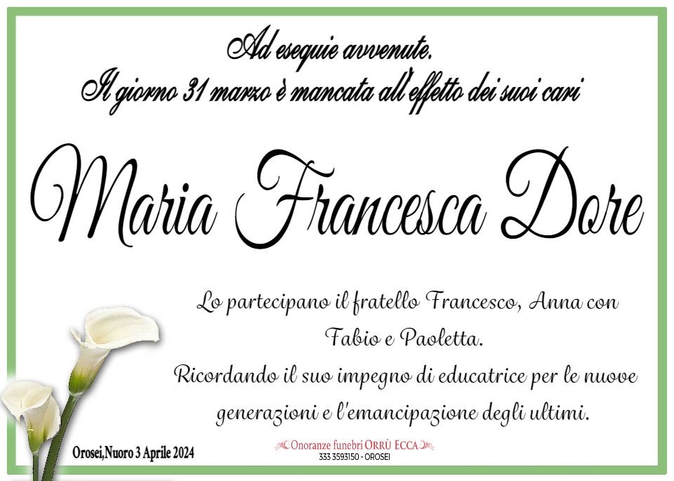 MANIFESTO Maria Francesca Dore